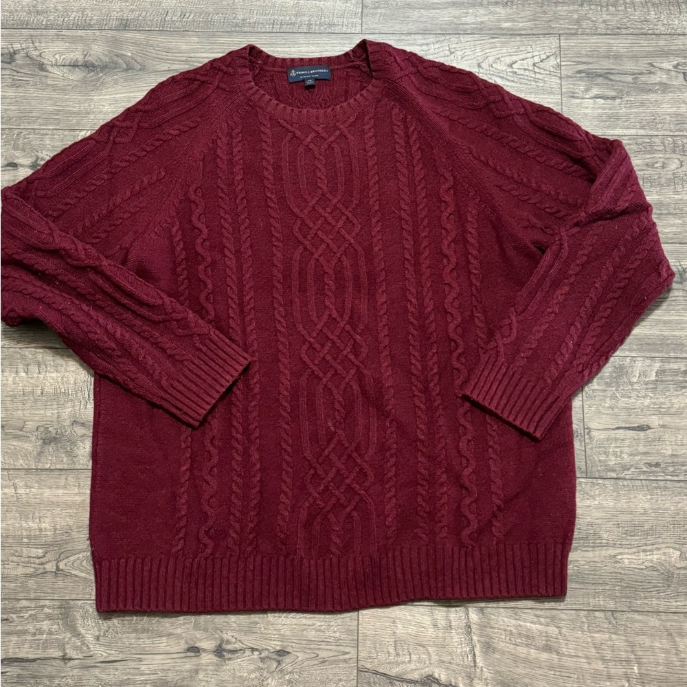 Brooks Brothers Italian Yarn Merino Wool Cable Knit Sweater Mens Sz XL  Maroon